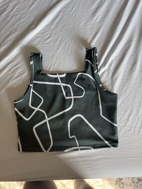 Threads 4 Thought green Crop Tank with White Abstract Line Print